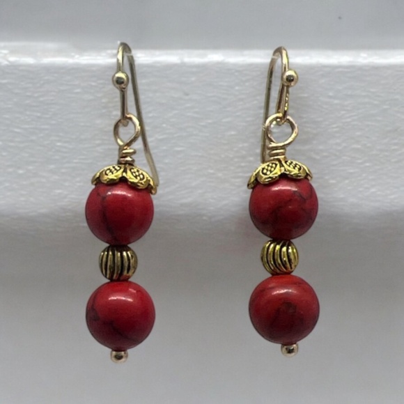 Hand-crafted Rich Red Dangling Earrings - Picture 2 of 4